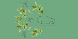 Illustration of a car with a plug coming out the back to represent an electric car.
