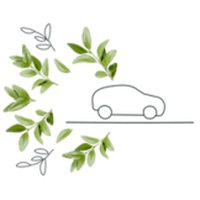 The Green Insurer car surrended by leaves.