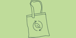 Illustration of canvas shopping bag with The Green Insurer's carbon offset icon