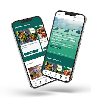Image of two phones both displaying The Green Insurer app