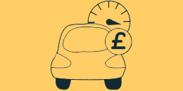 Illustration of car, speedometer and pound coin