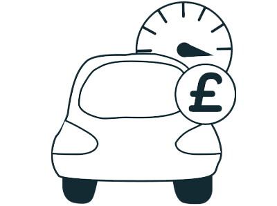 Illustration of car, speedometer and pound coin