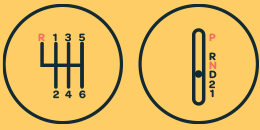 Illustration of a manual gear stick and an automatic gear stick