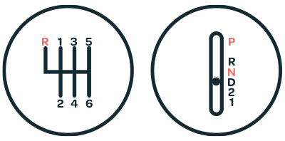 Illustration of a manual gear stick and an automatic gear stick