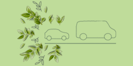 The Green Insurer car and van followed by leaves